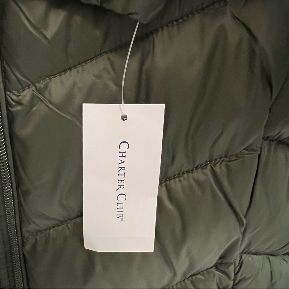 NWT CHARTER CLUB Women's Packable Hooded Puffer Coat-Olive Green - Picture 11 of 15